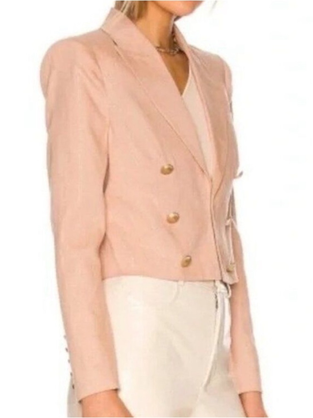 L’agence Inez Cropped Blazer 8 Linen Blend Pale Pink Metallic Stripes Tailored